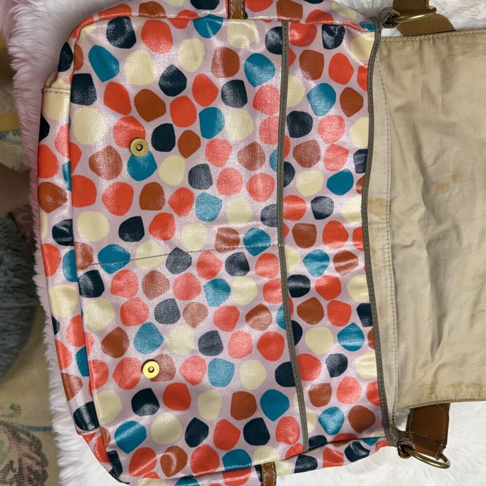 Fossil Key-Per Messenger Bag Coated Canvas Polka Dots Purse Laptop 16"X13" Bin - Picture 11 of 16